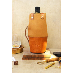 BOTTLE CASE- TAN CANVAS & LEATHER